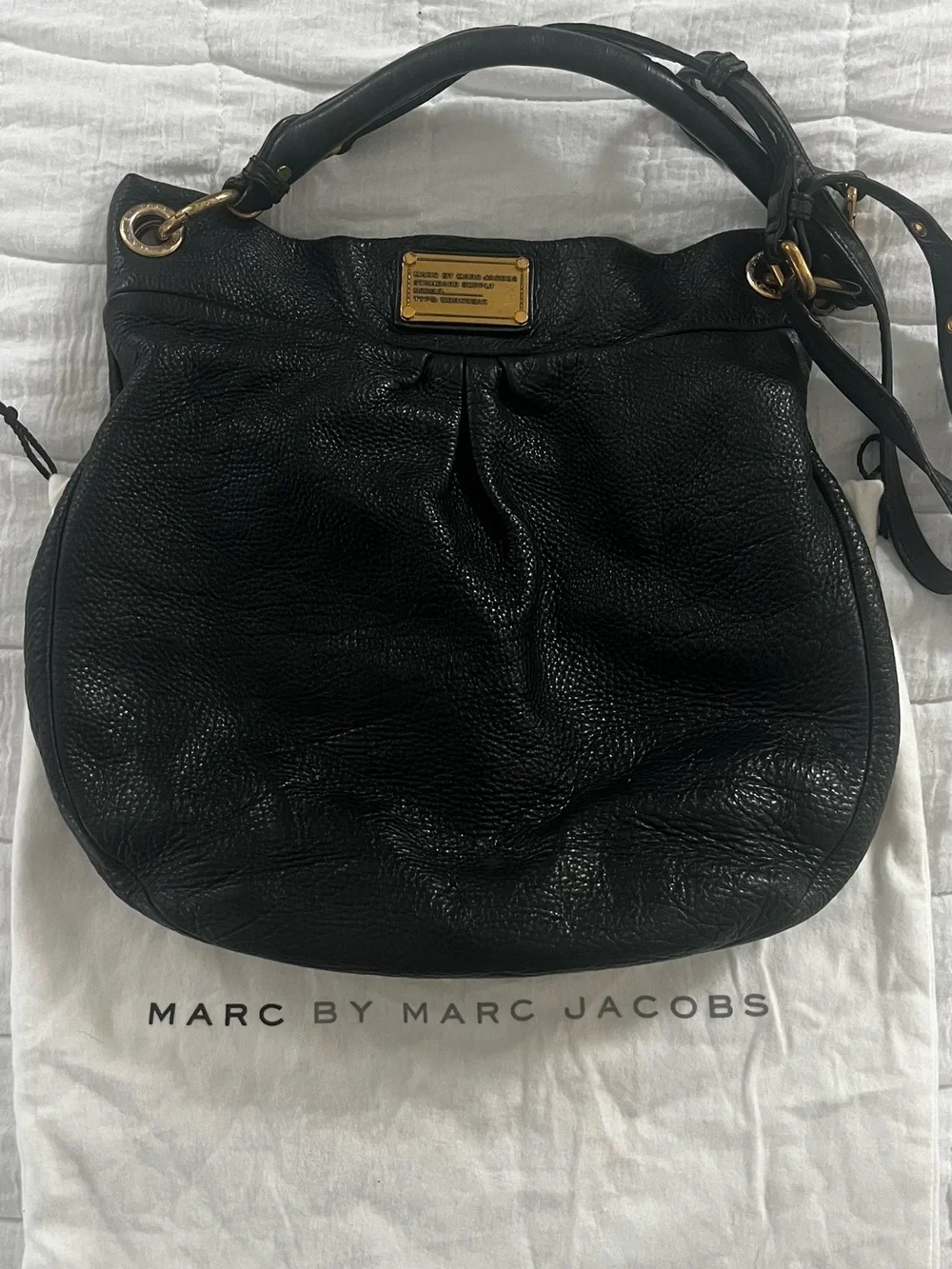 Marc by Marc Jacobs Black Pebbled Leather Hobo with Gold Hardware